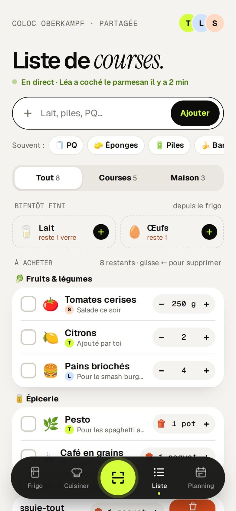 Écran La liste