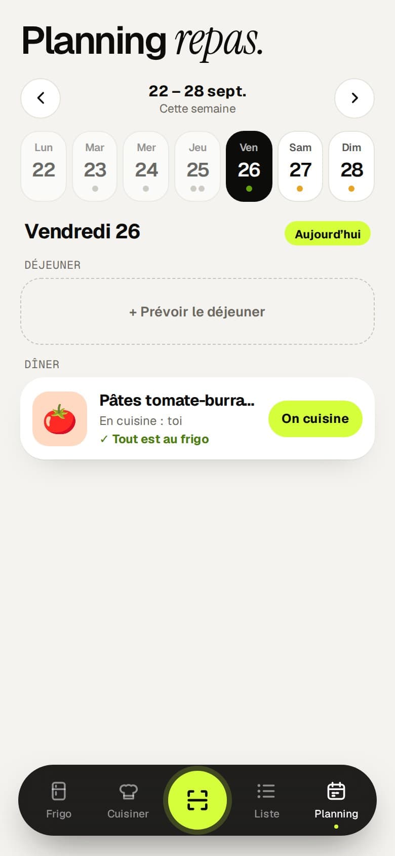 Écran Le planning